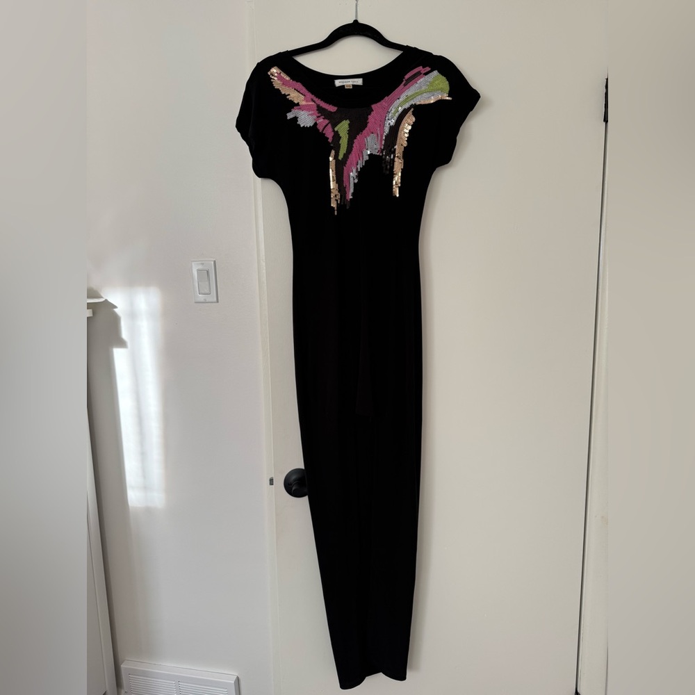 Elegant Black Maxi Dress with Vibrant Sequin Design